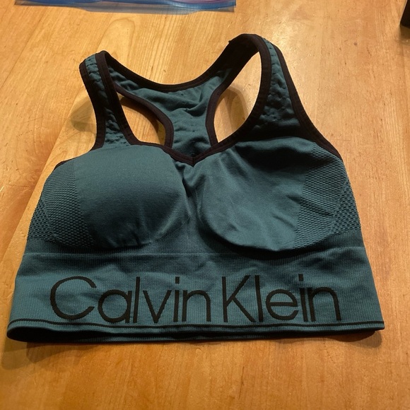 Calvin Kline S/P/CH performance quick dry sports Bra green with black trim - Picture 4 of 7